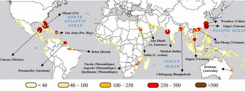 Map Mangrove benefits per year per 20km coast