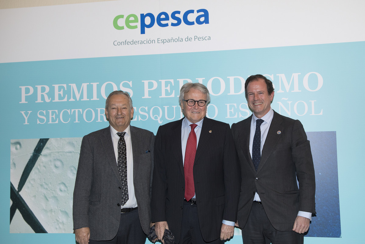 Amador Suau0301rez, presidente Cepesca con Pedro Maza y Javier Garat, vicepte segundo y secretario general