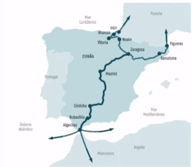 Mapa Autopista Ferroviaria Algeciras Zaragoza